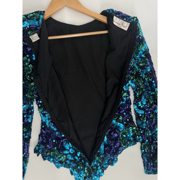 Laurence Kazar Vintage Beaded Multicolor Purple Long Sleeve Silk Top Festival - Picture 9 of 12